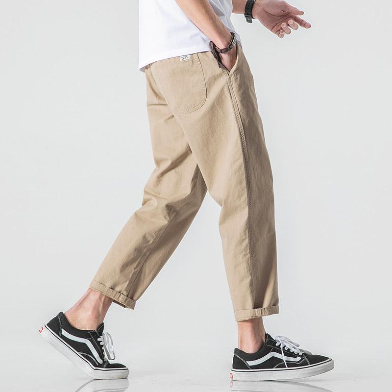 Spring Drawstring Cotton Elastic Waist Pants