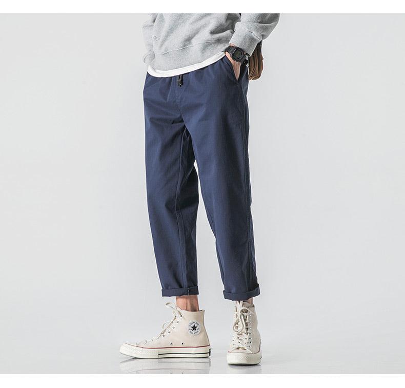 Spring Drawstring Cotton Elastic Waist Pants