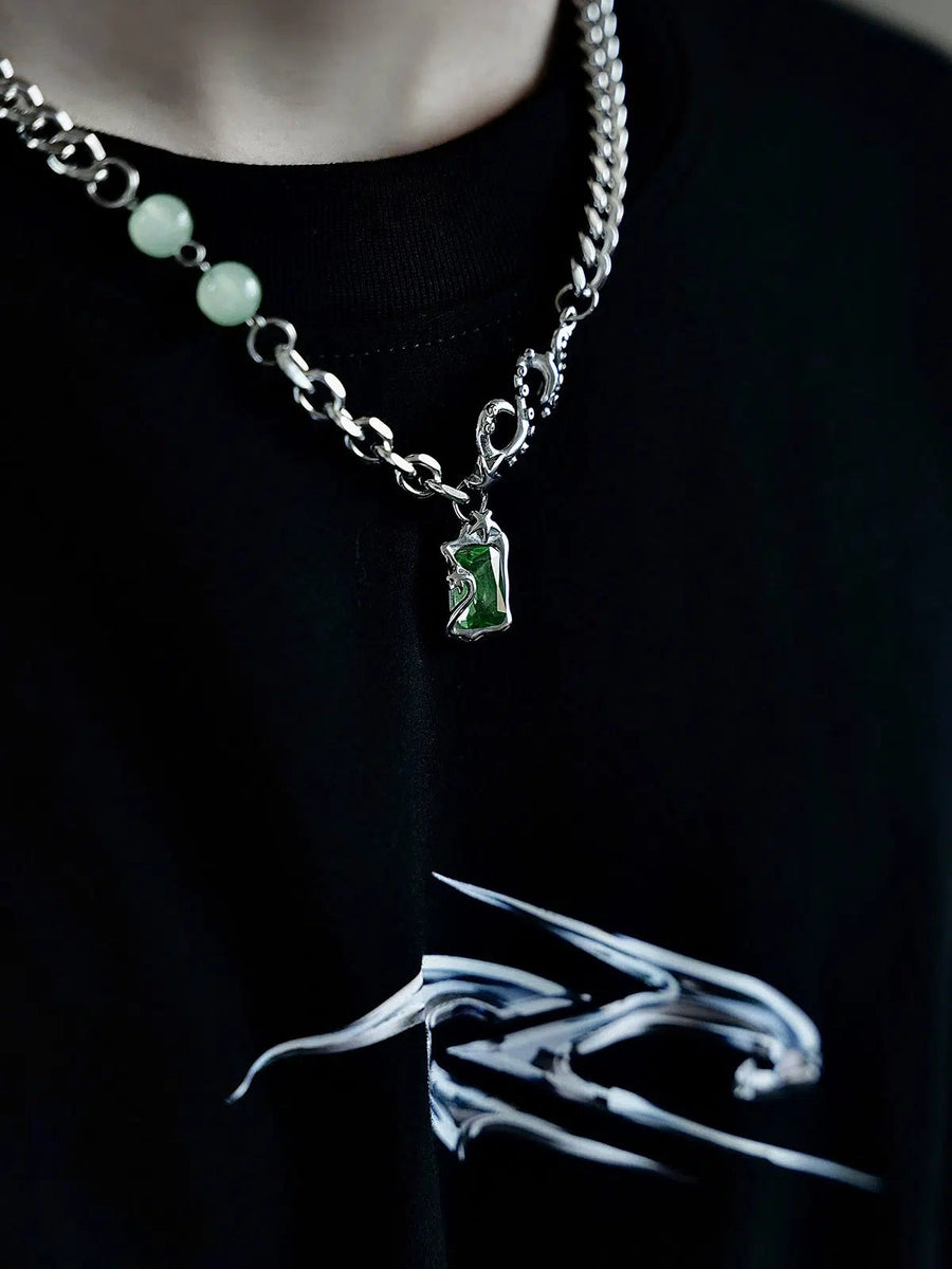 Square Diamond Jade Green Pendant Necklace