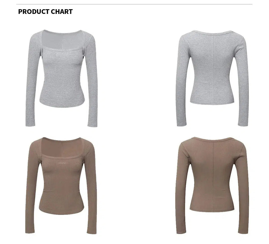 Square Neckline Long Sleeve Fitted Pullover