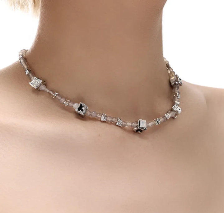 Square Zircon Beaded Necklace