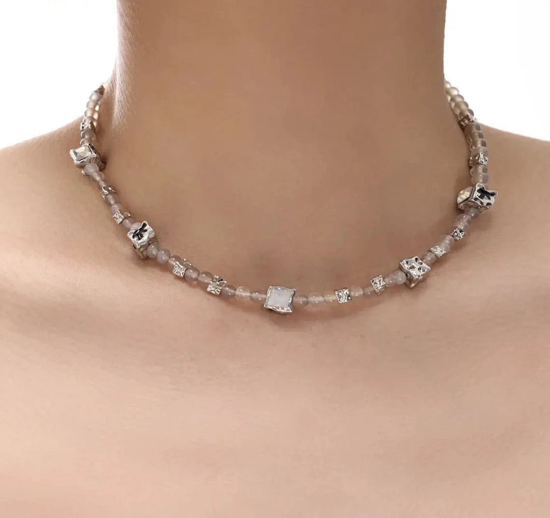 Square Zircon Beaded Necklace