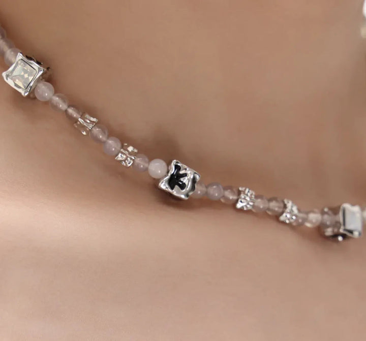 Square Zircon Beaded Necklace