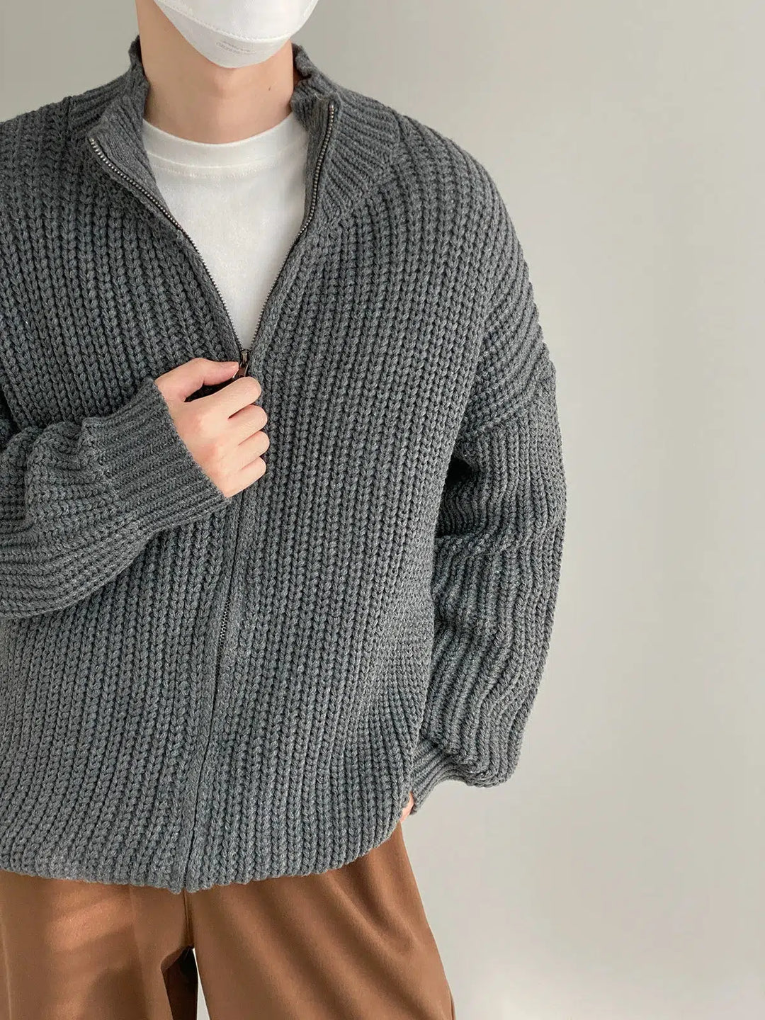 Stand-Up Collar Knitted Jacket