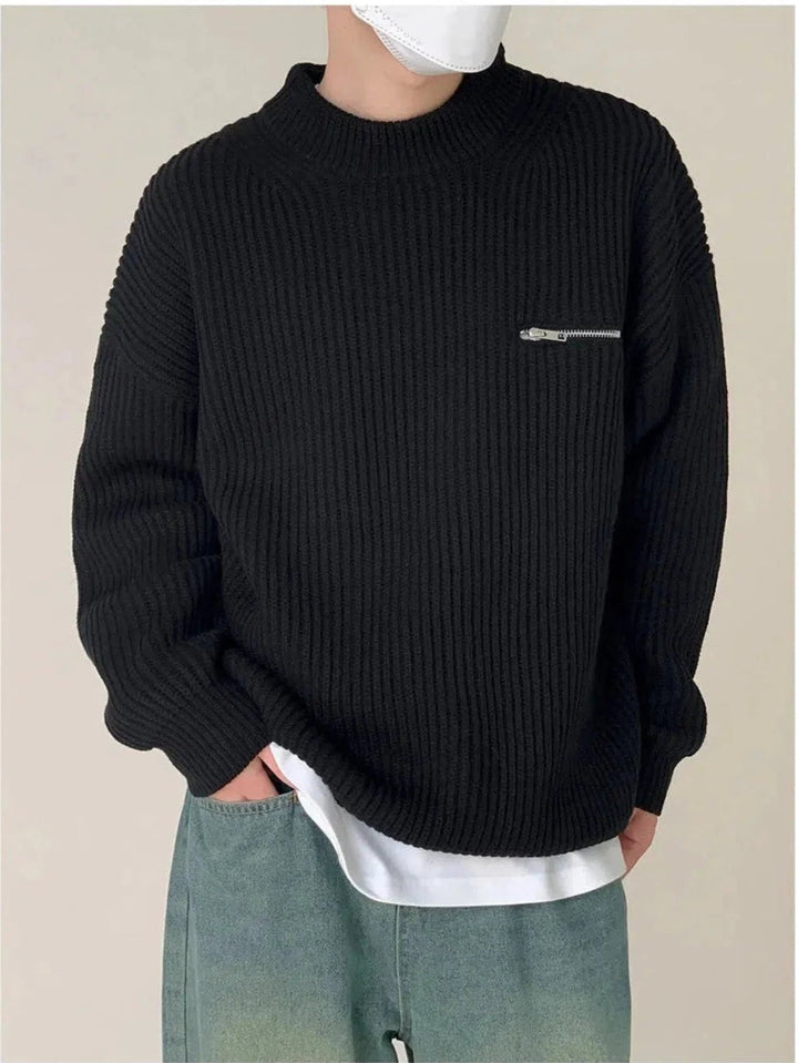 Stand-up Collar Pleated Pullover Sweater