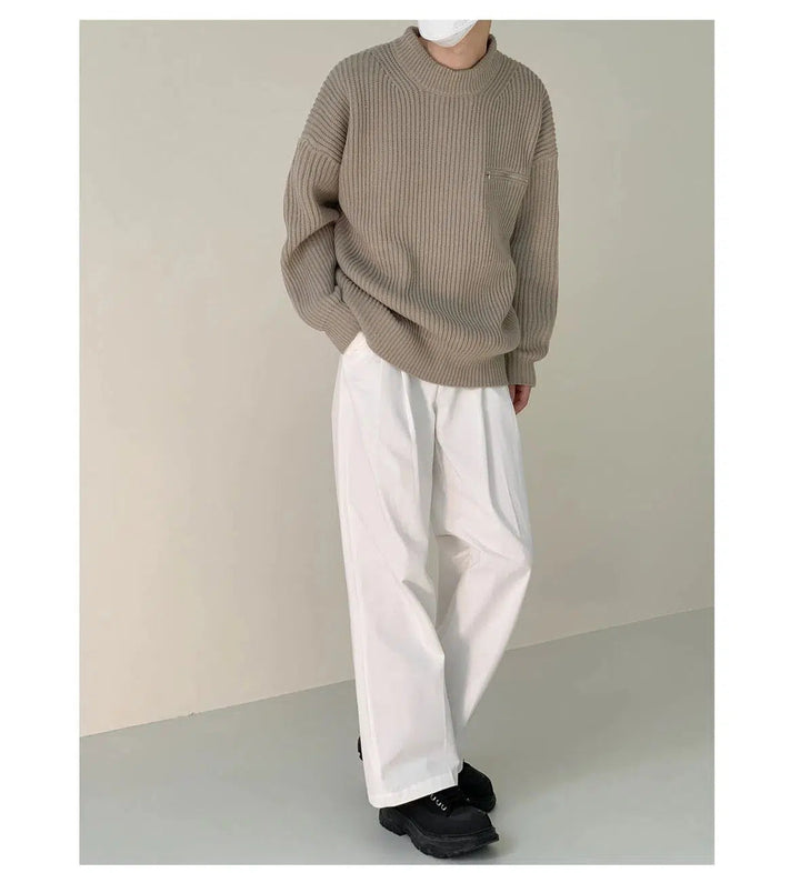 Stand-up Collar Pleated Pullover Sweater