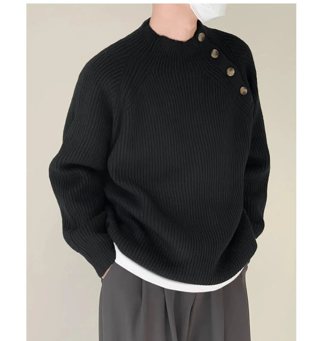 Stand-up Collar Sweater With Shoulder Button Design