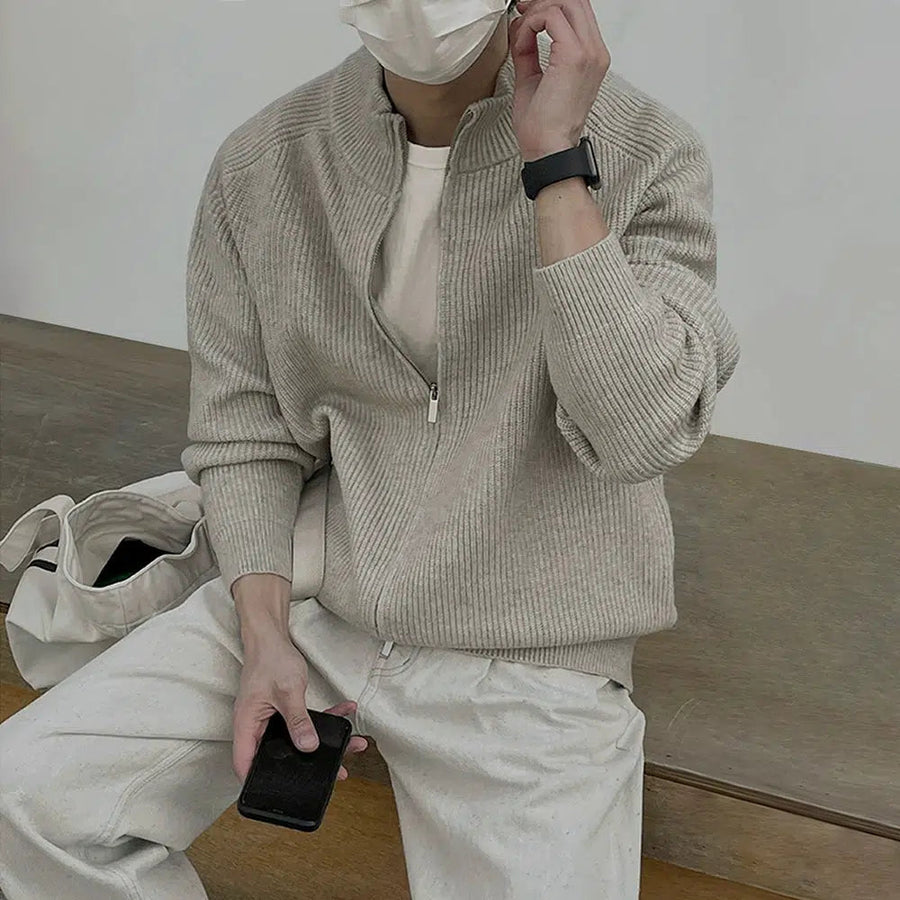 Stand-up Collar Zipper Knitted Turtleneck Sweater