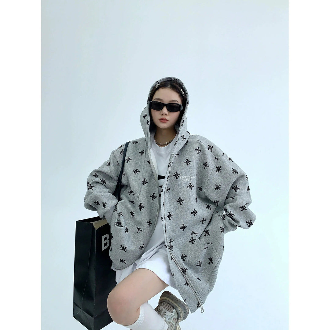 Star Pattern Hooded Oversized Coat