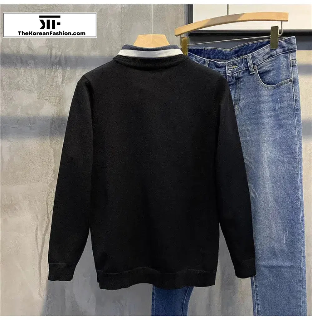 Stitching Collar Two-Piece Knitted Sweater