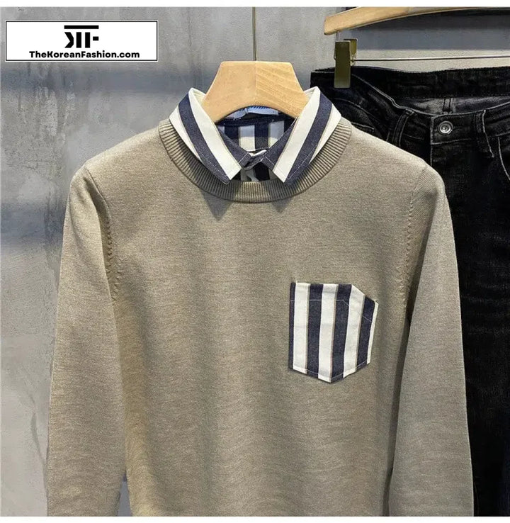 Stitching Collar Two-Piece Knitted Sweater