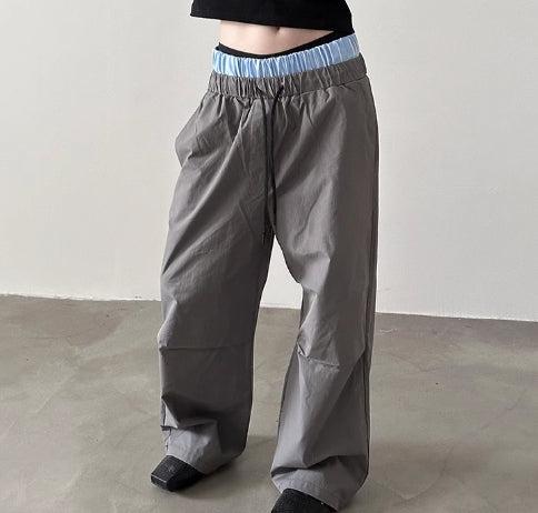 Stitching Double Waist Mopping Pants