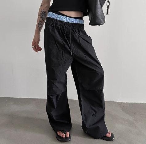 Stitching Double Waist Mopping Pants