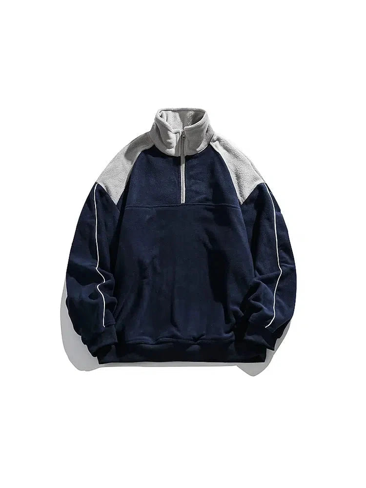 Stitching Half-Zip Fleece Sweatshirt