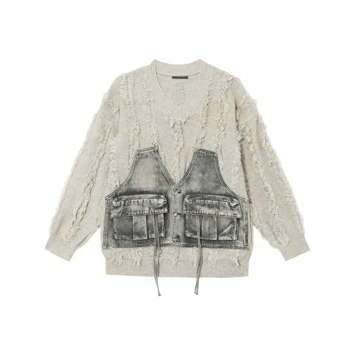 Stitching Patchwork Fringe Sweater