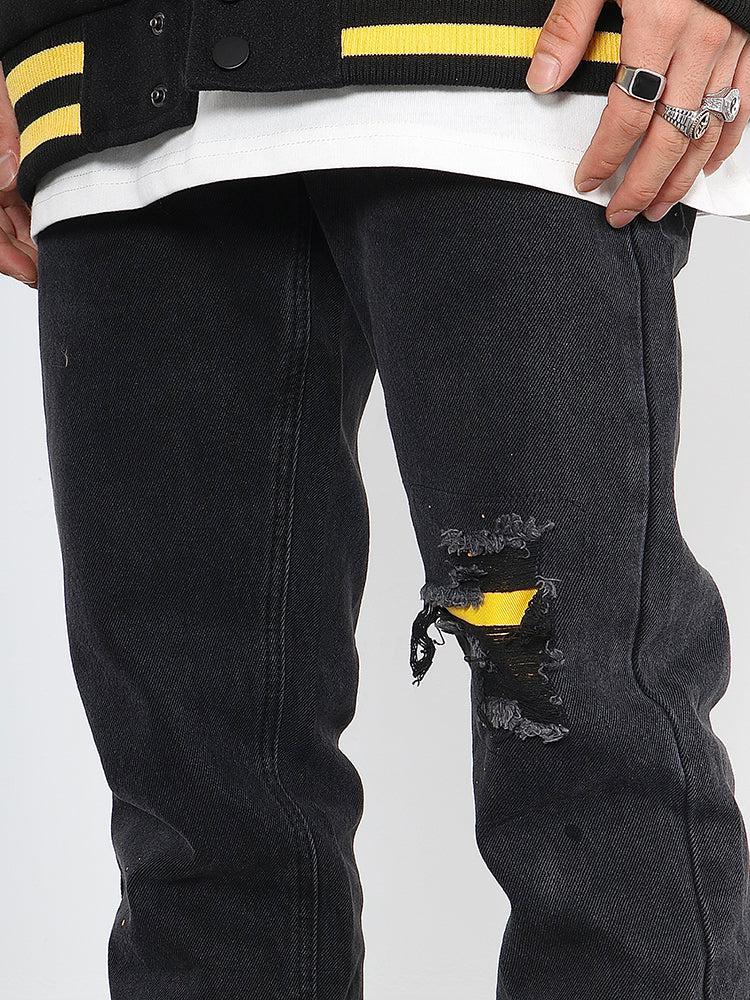 Straight Patch Jeans with Holes