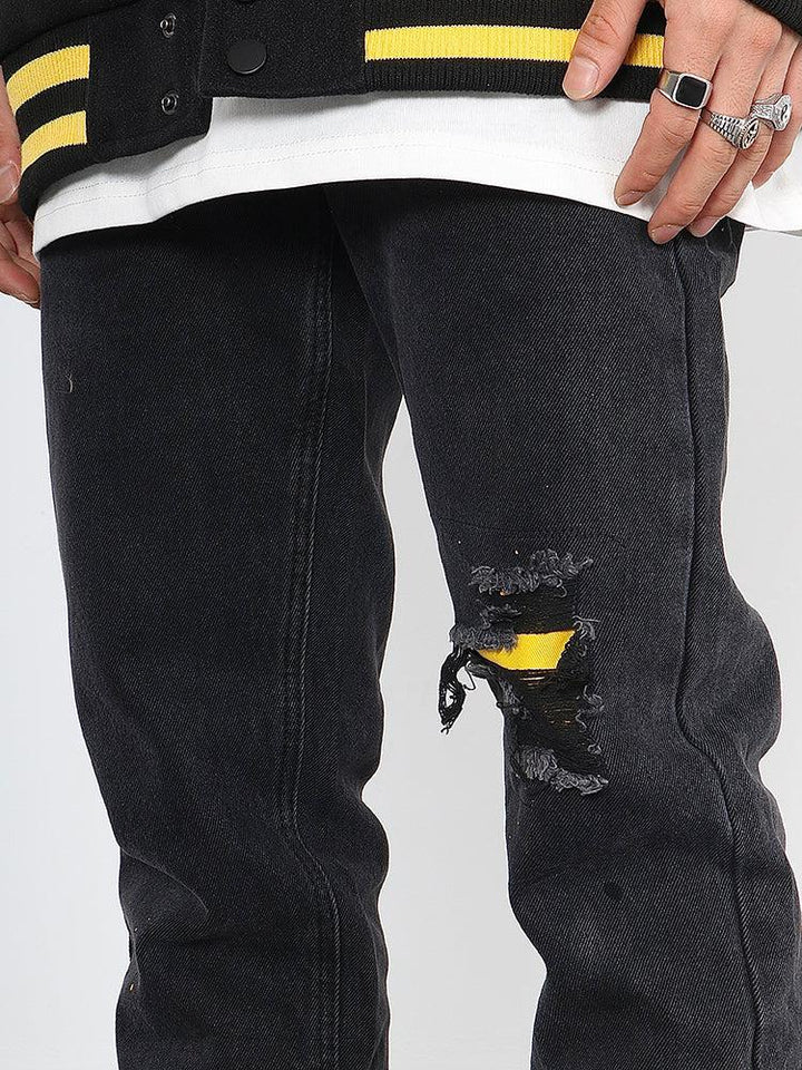 Straight Patch Jeans with Holes