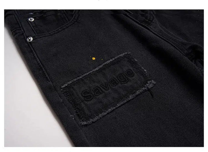 Straight Patch Jeans with Holes