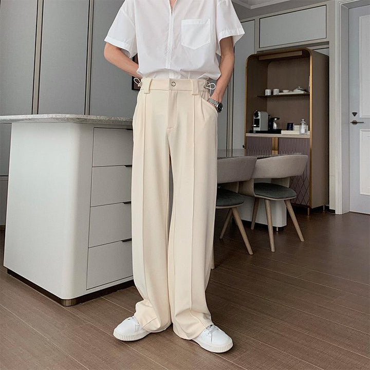 Straight-leg Draped Buckle Pleated Pants