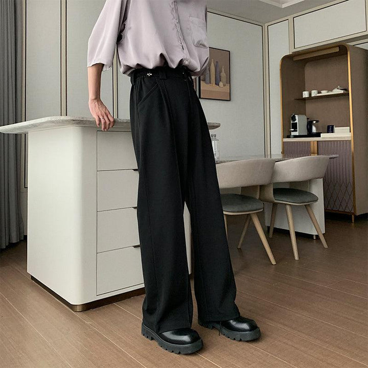 Straight-leg Draped Buckle Pleated Pants