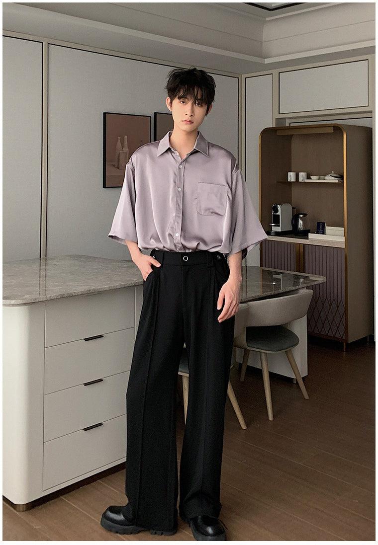 Straight-leg Draped Buckle Pleated Pants