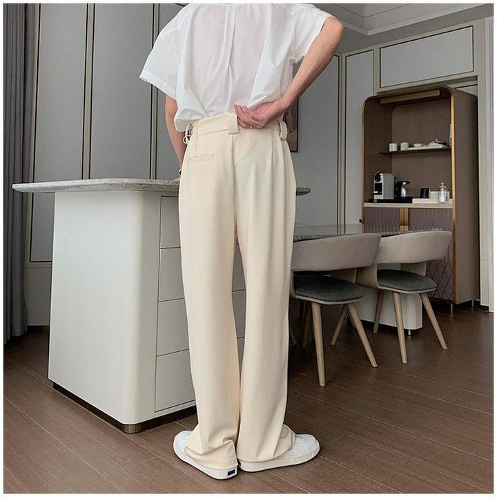 Straight-leg Draped Buckle Pleated Pants