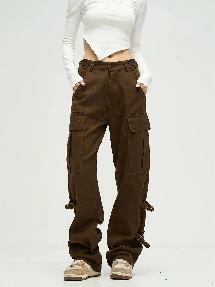 Strappy Straight-leg Overalls Cargo Pants