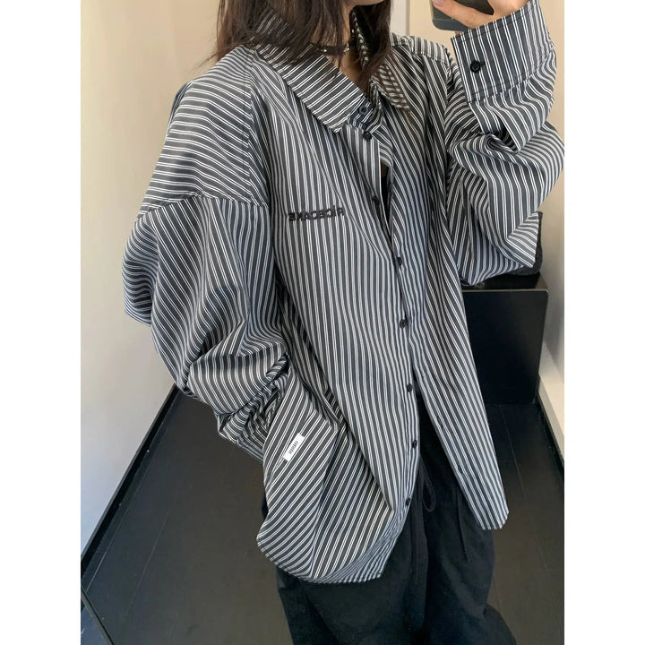 Striped Button-Up Oversized Shirt