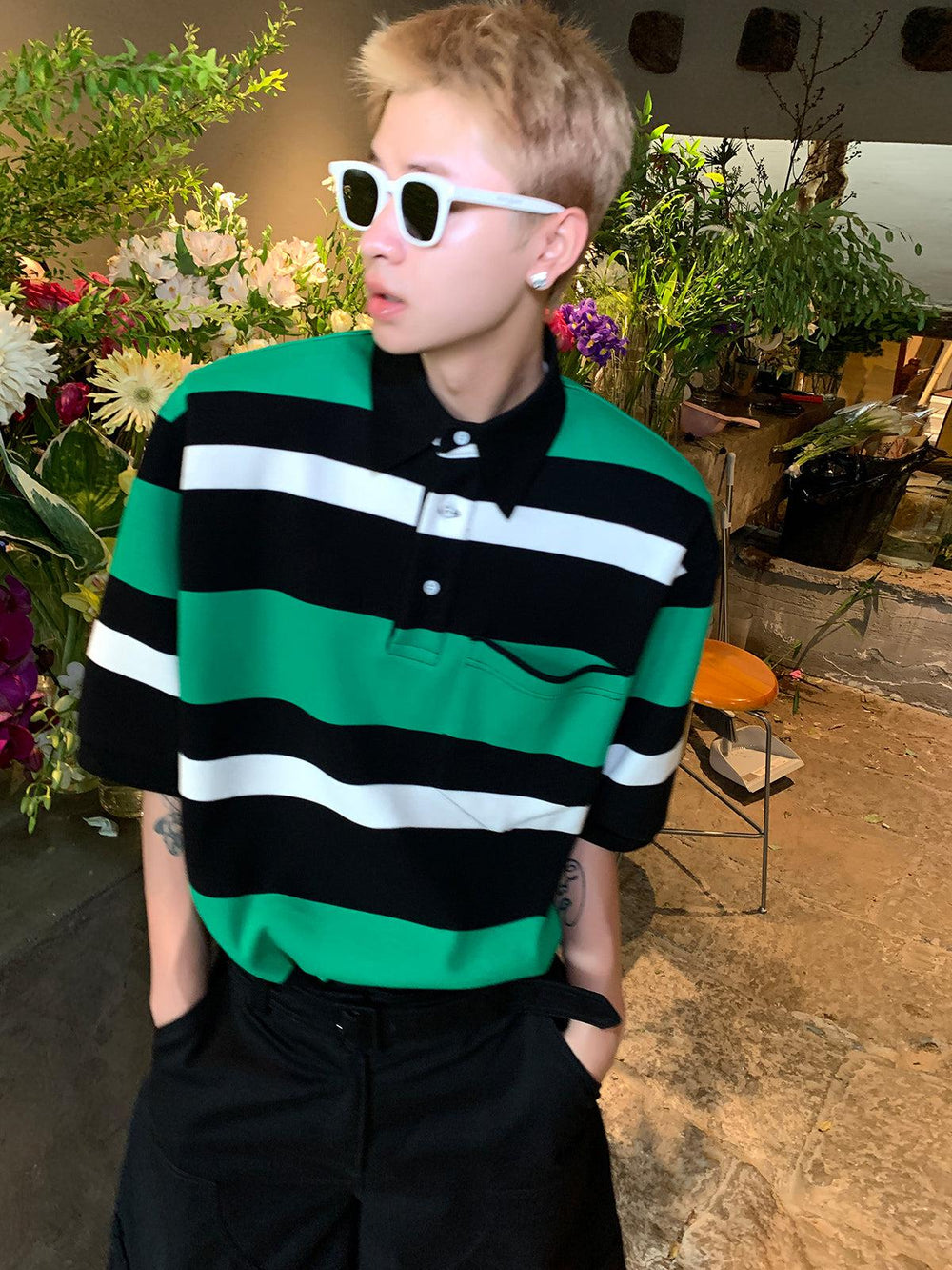 Striped Color Matching Polo Shirt