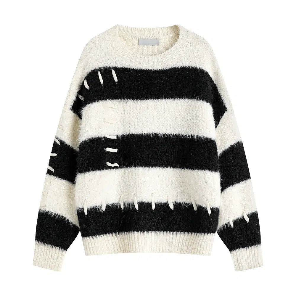 Striped Distressed Knit Sweatshirt