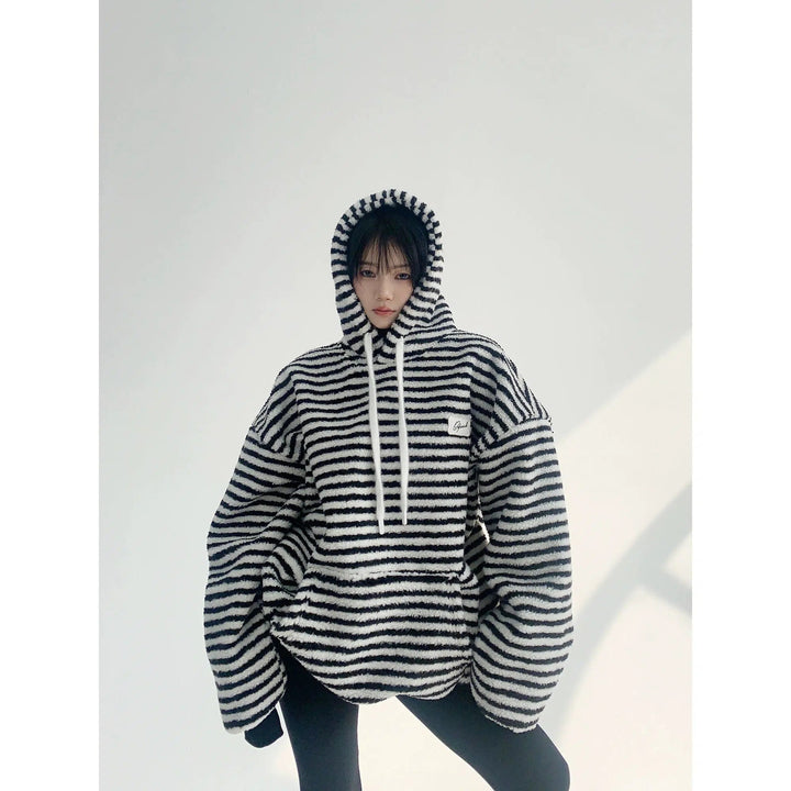 Striped Fleece Hooded Sweatshirt