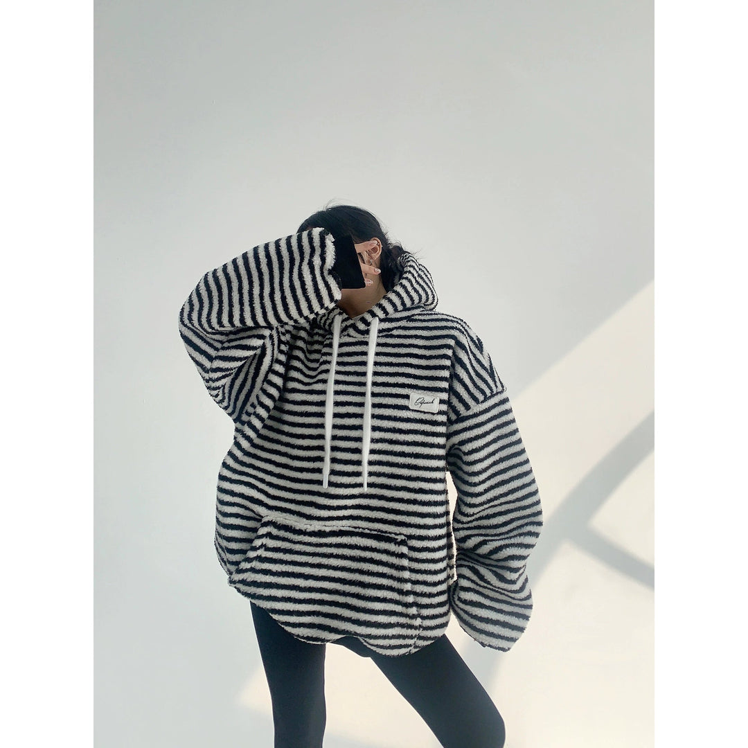 Striped Fleece Hooded Sweatshirt