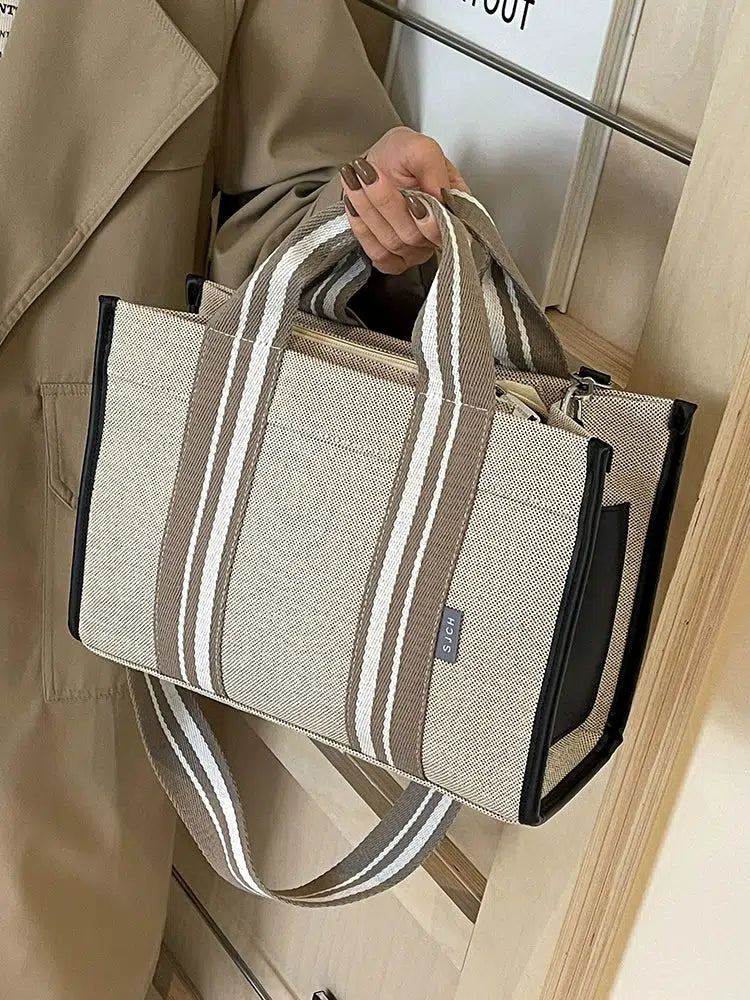 Striped Handles Canvas Tote Bag