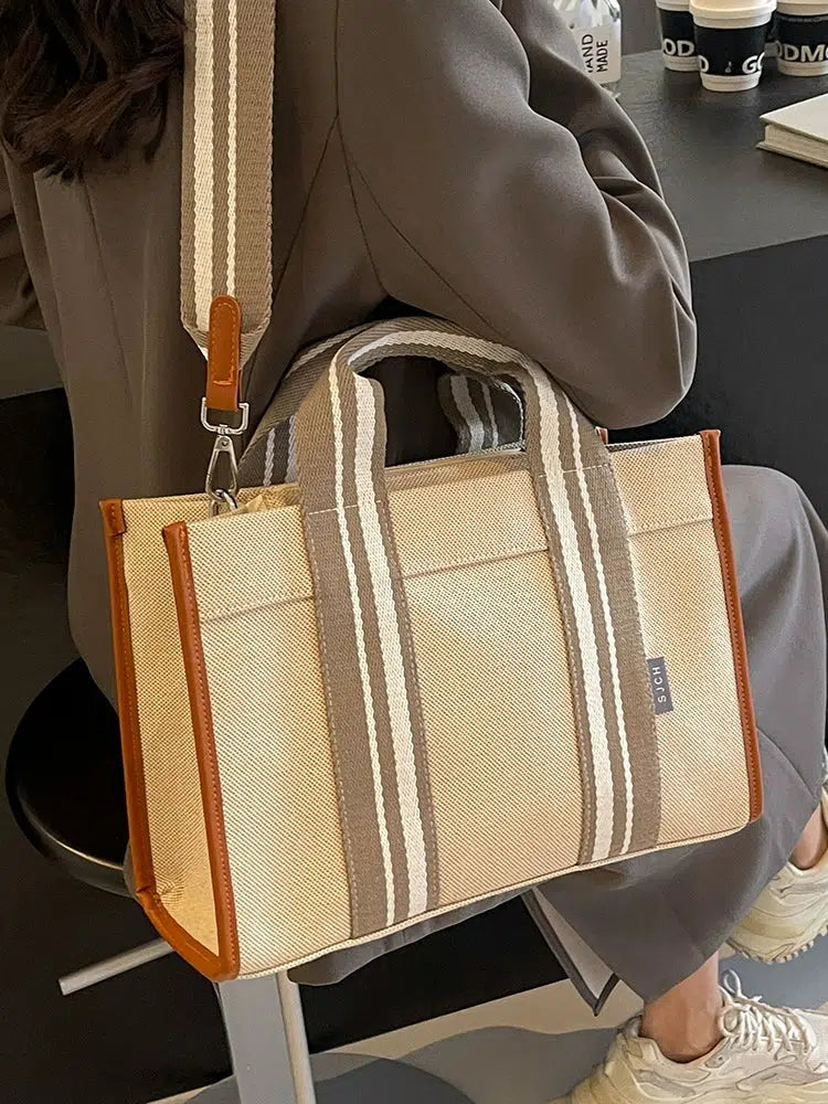 Striped Handles Canvas Tote Bag