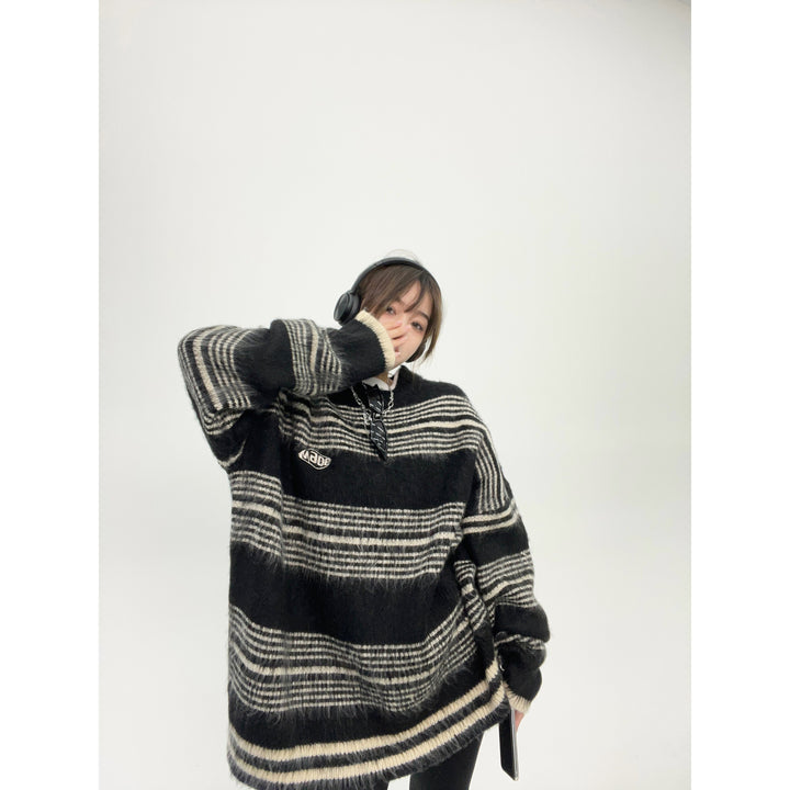 Striped Knit Oversized Sweatshirt