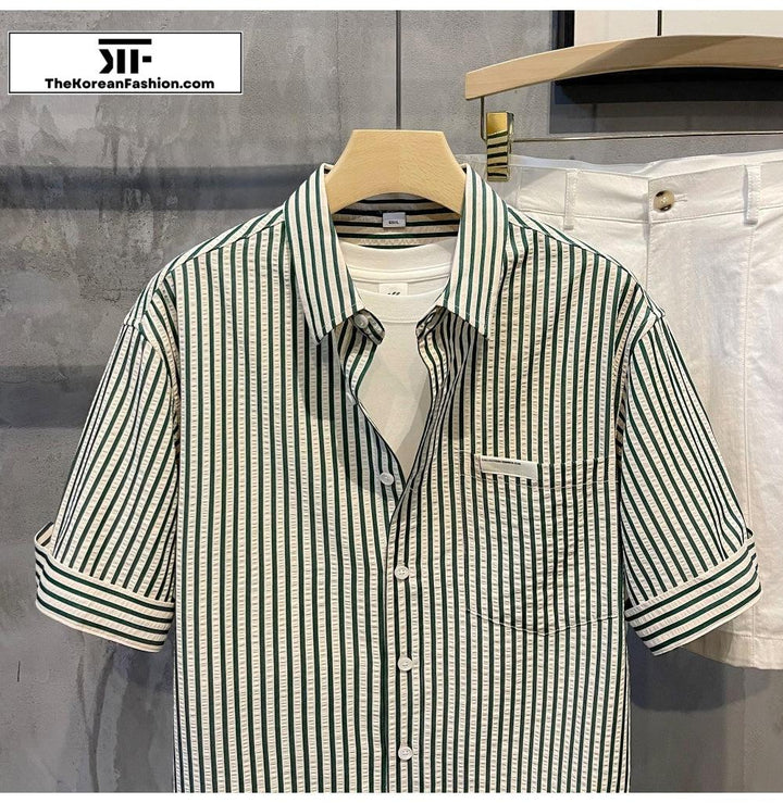 Striped Lapel Short Sleeve