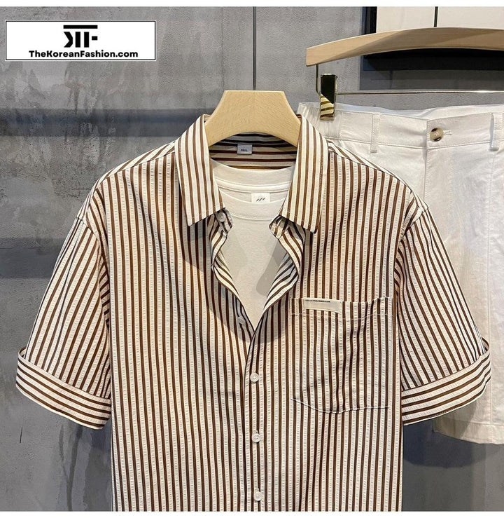 Striped Lapel Short Sleeve