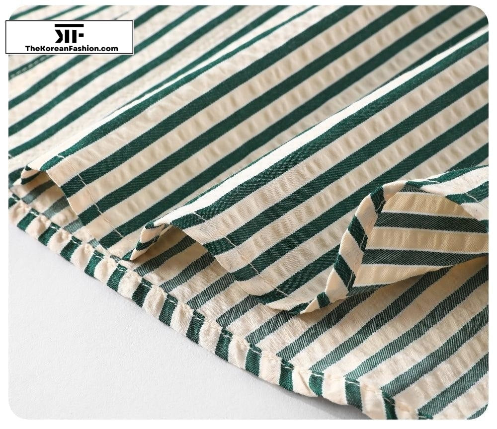 Striped Lapel Short Sleeve