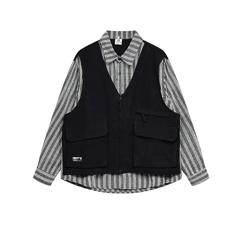 Striped Patchwork Vest Shirt