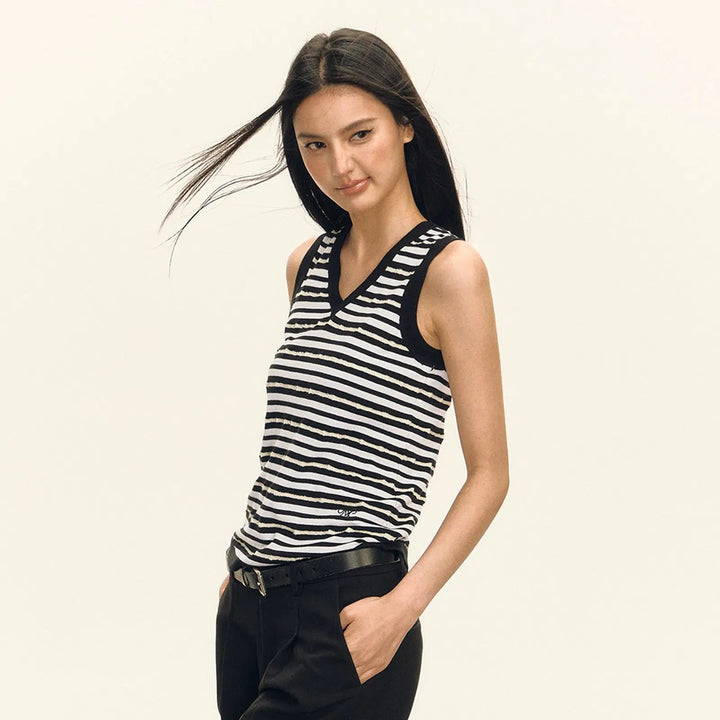 Striped Sleeveless V-Neck Tank Top