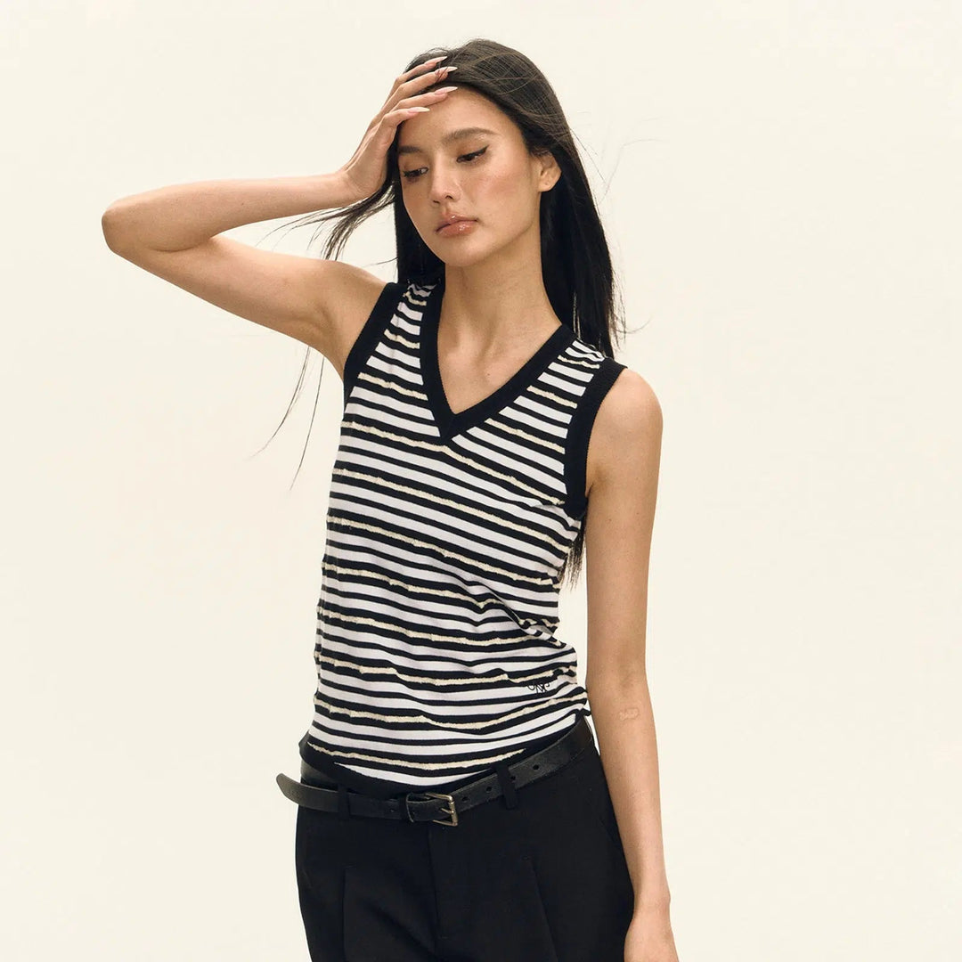 Striped Sleeveless V-Neck Tank Top