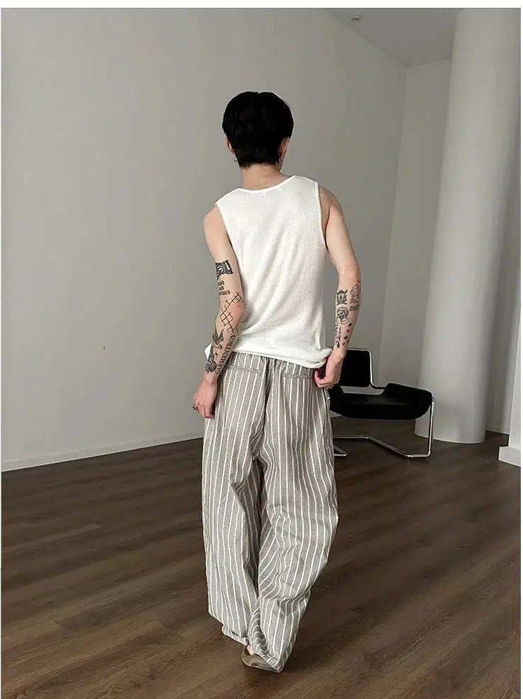 Striped Wide-Leg Casual Pants