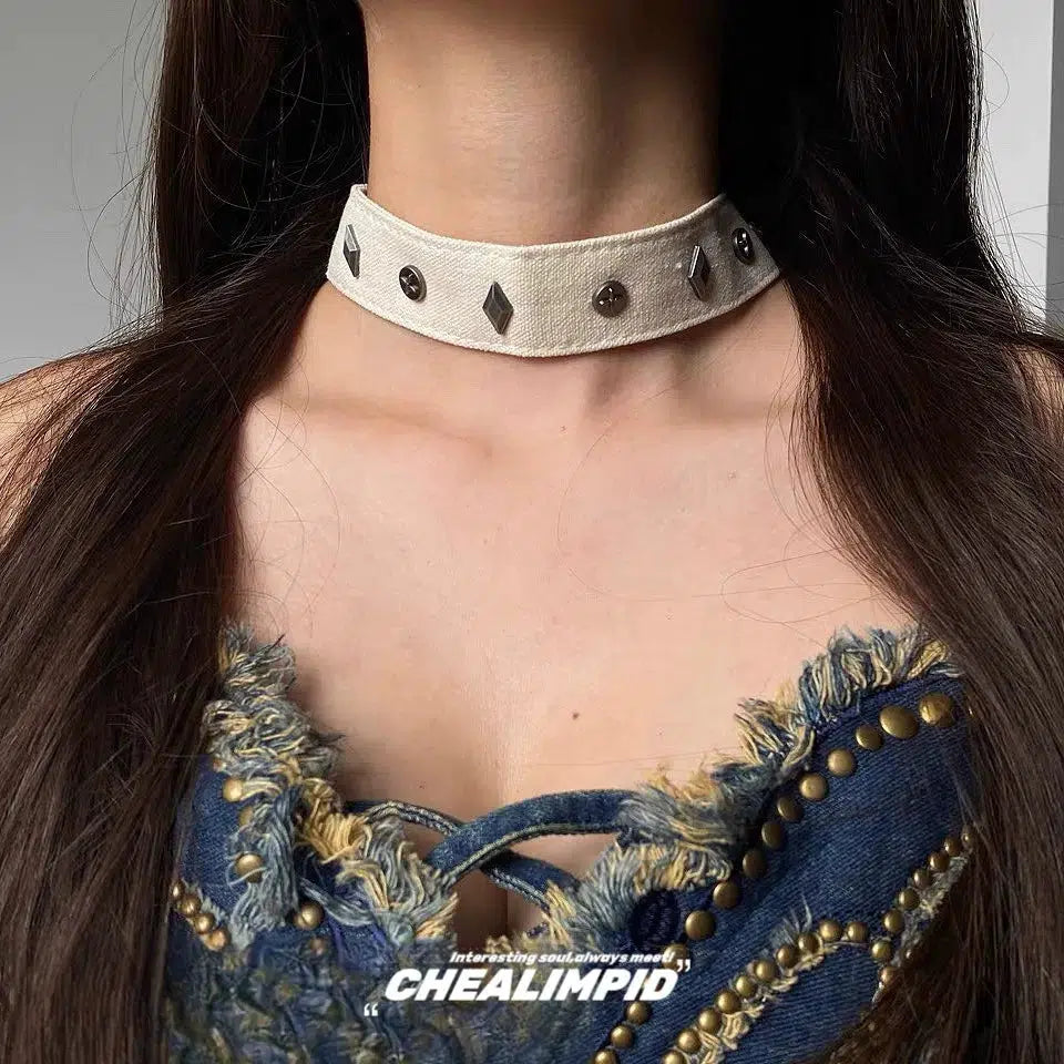 Studded Canvas Choker Necklace