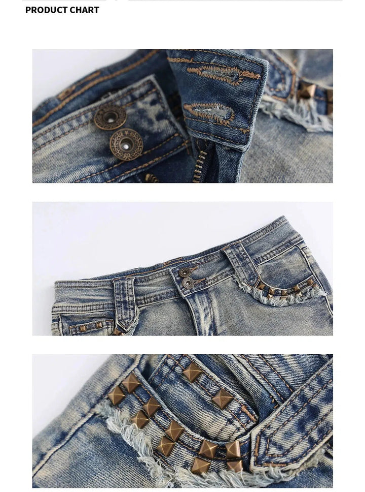 Stylish Denim Shorts with Embellished Pockets