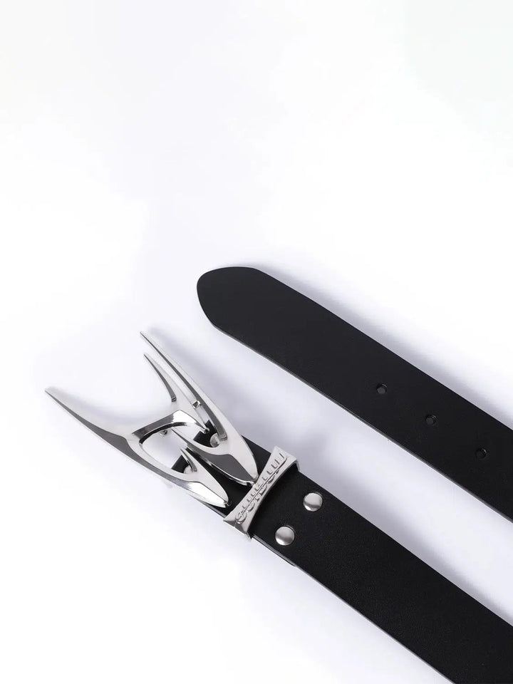 Stylish Leather Belt with Unique Metal Buckle