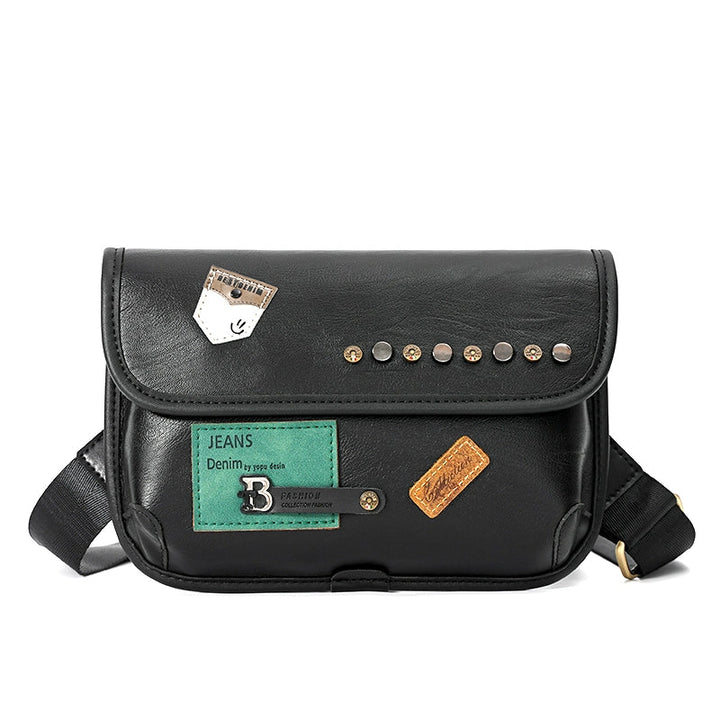 Stylish Leather Chest Bag with Patch Accents