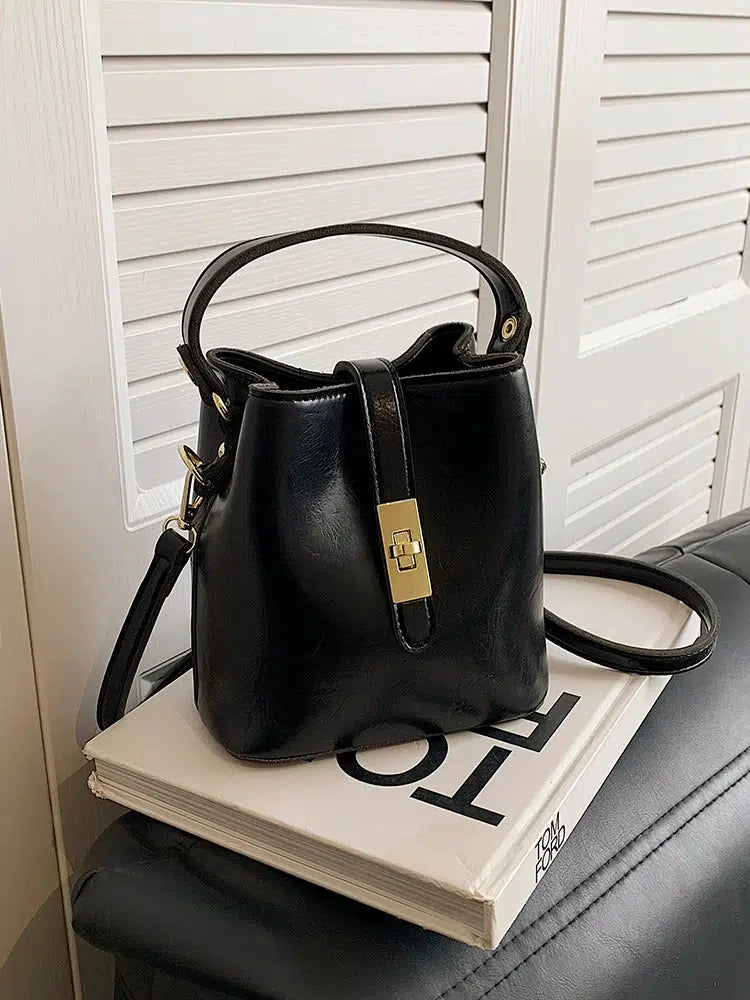 Stylish Metal Buckle Bucket Shaped Bag