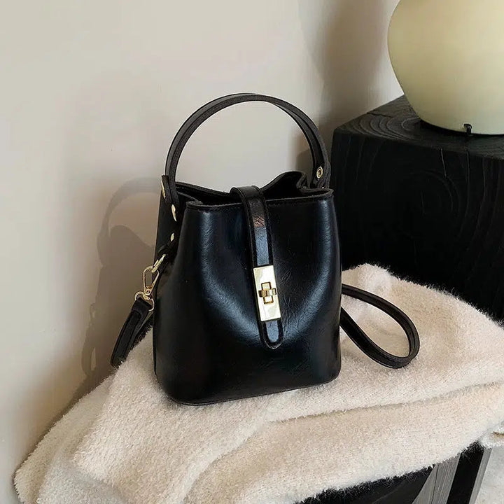 Stylish Metal Buckle Bucket Shaped Bag