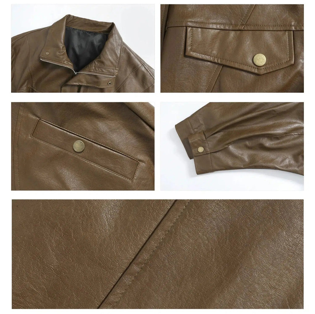 Stylish Pockets Leather Jacket