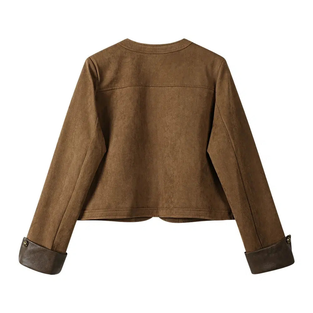 Suede Button-Up Pockets Coat